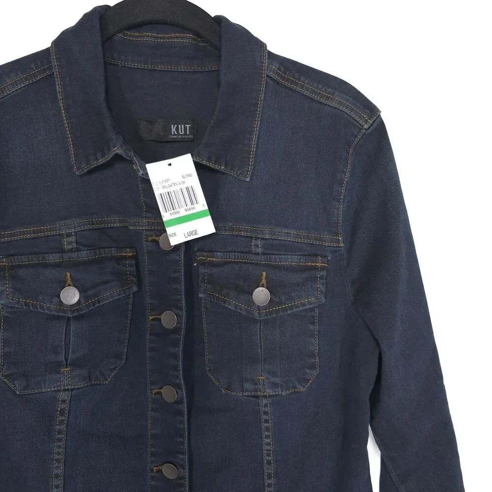 KUT FROM THE KLOTH New Women's Amelia Denim Jacket LARGE Button‎ Front KJ618MF1